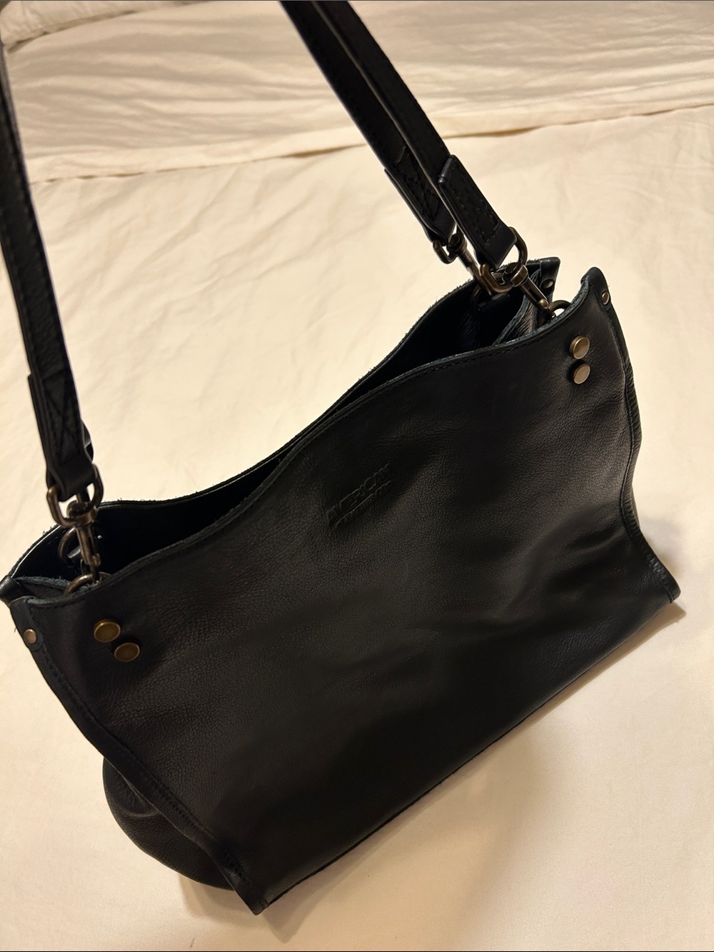American LearherClassic Black Leather Shoulder Bag with Gold-Tone Accents